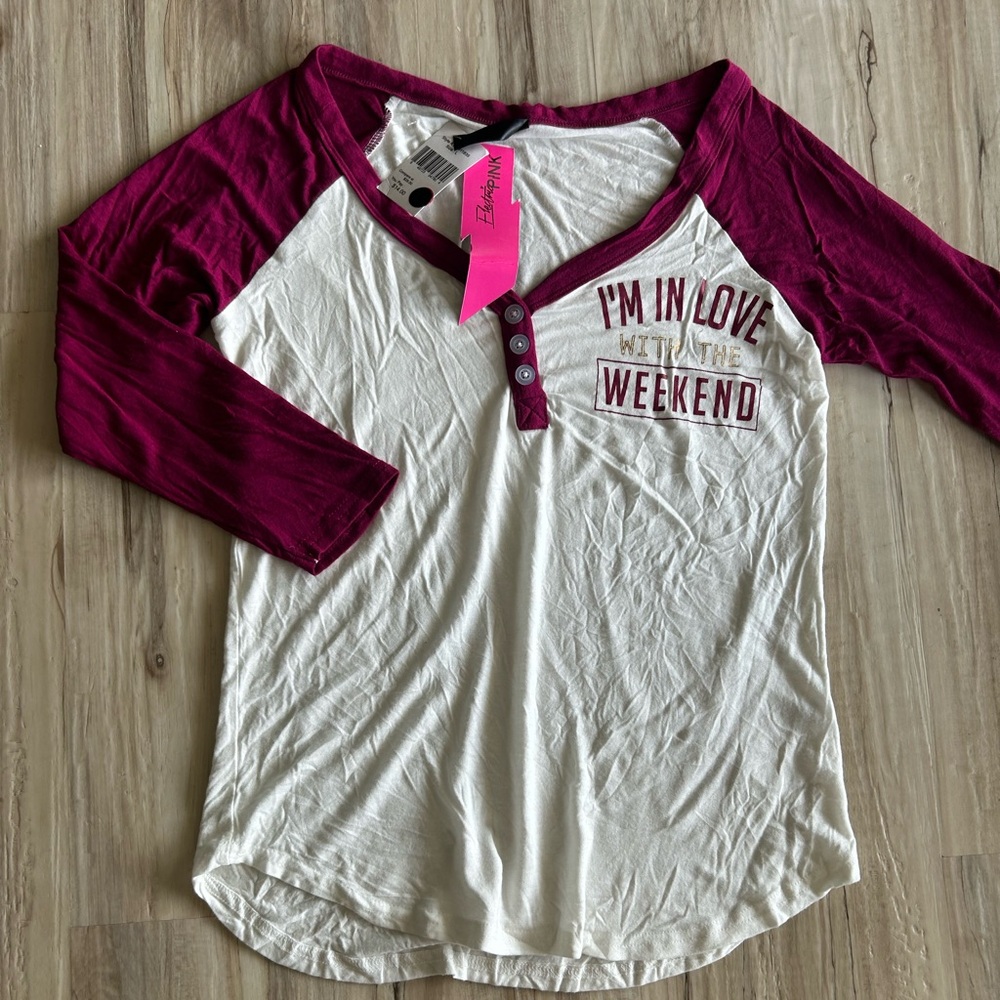 New Electric Pink L love weekend top